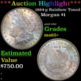 ***Auction Highlight*** 1884-p rainbow toned Morgan Dollar $1 Graded ms65+ BY SEGS (fc)