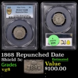 PCGS 1868 Shield Nickel Repunched Date 5c Graded vg8 By PCGS