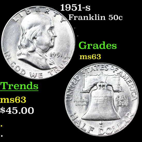 1951-s Franklin Half Dollar 50c Grades Select Unc