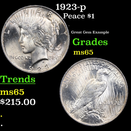 1923-p Peace Dollar $1 Grades GEM Unc