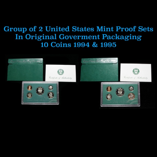 Group of 2 United States Mint Proof Sets 1994-1995 10 coins.