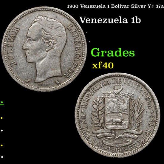 1960 Venezuela 1 Bolivar Silver Y# 37a Grades xf