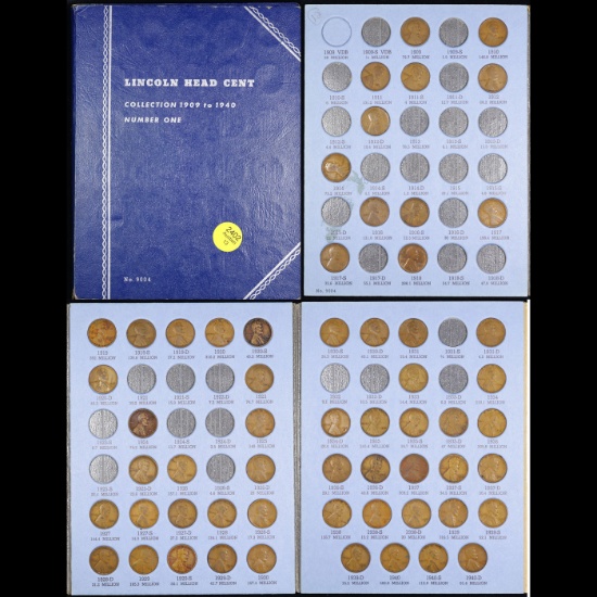 Near Complete Lincoln 1c Whitiman Album, 1909-1940, 59 coins in Total