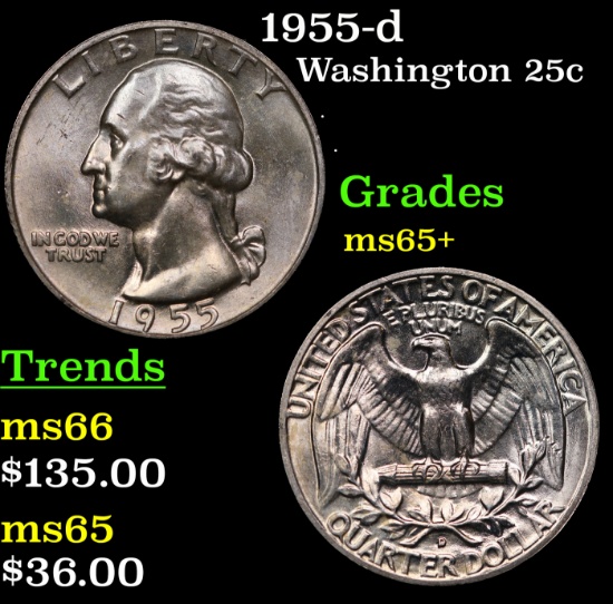 1955-d Washington Quarter 25c Grades GEM+ Unc