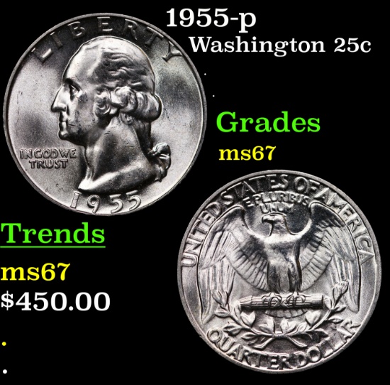 1955-p Washington Quarter 25c Grades GEM++ Unc