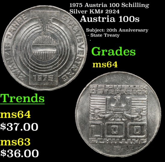 1975 Austria 100 Schilling Silver KM# 2924 Grades Choice Unc