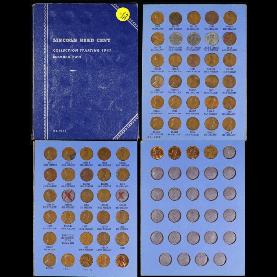 Near Complete Lincoln 1c Whitman Folder, 1941-1964 61 coins in Total