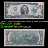 1976 $2 Federal Reserve Note 1st Day of Issue, with Stamp Grades Gem CU