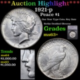 ***Auction Highlight*** 1921-p Peace Dollar $1 Graded ms63+ BY SEGS (fc)