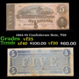 1864 $5 Confederate Note, T69 Grades vf+