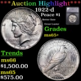 ***Auction Highlight*** 1922-d Peace Dollar $1 Graded ms65+ By SEGS (fc)