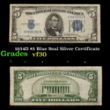 1934D $5 Blue Seal Silver Certificate Grades vf++