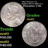 1962 Panama 1/4 Balboa Silver KM# 11.2 Grades Select Unc