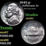 1945-p Jefferson Nickel 5c Grades GEM++ Unc