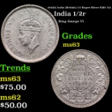 1941(b) India (British) 1/2 Rupee Silver KM# 551 Grades Select Unc