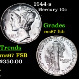 1944-s Mercury Dime 10c Graded ms67 fsb By SEGS