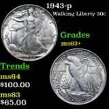 1943-p Walking Liberty Half Dollar 50c Grades Select+ Unc