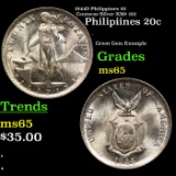 1944D Philippines 20 Centavos Silver KM# 182 Grades GEM Unc