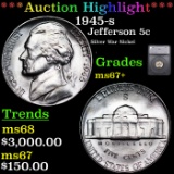 ***Auction Highlight*** 1945-s Jefferson Nickel 5c Graded ms67+ BY SEGS (fc)