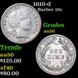 1910-d Barber Dime 10c Grades AU, Almost Unc