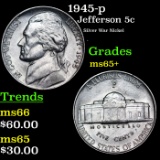 1945-p Jefferson Nickel 5c Grades GEM+ Unc