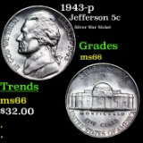 1943-p Jefferson Nickel 5c Grades GEM+ Unc