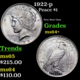 1922-p Peace Dollar $1 Grades Choice+ Unc