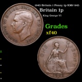 1945 Britain 1 Penny 1p KM# 845 Grades xf