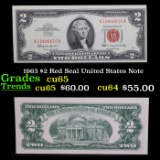 1963 $2 Red Seal United States Note Grades Gem CU