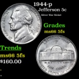 1944-p Jefferson Nickel 5c Grades GEM+ 5fs