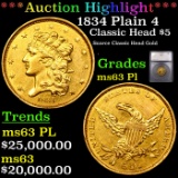 ***Auction Highlight*** 1834 Plain 4 Classic Head Half Eagle Gold 5 Graded ms63 Pl BY SEGS (fc)