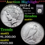 ***Auction Highlight*** 1923-d Peace Dollar $1 Grades Choice+ Unc By SEGS (fc)