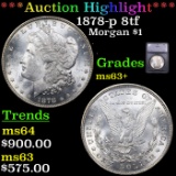 ***Auction Highlight*** 1878-p 8tf Morgan Dollar $1 Graded ms63+ BY SEGS (fc)