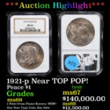 ***Auction Highlight*** NGC 1921-p Peace Dollar Near TOP POP! $1 Graded ms66 By NGC (fc)