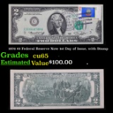 1976 $2 Federal Reserve Note 1st Day of Issue, with Stamp Grades Gem CU