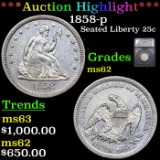 ***Auction Highlight*** 1858-p Seated Liberty Quarter 25c Graded ms62 By SEGS (fc)