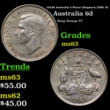 1944S Australia 6 Pence (Sixpence) KM# 38 Grades Select Unc