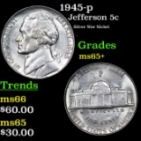 1945-p Jefferson Nickel 5c Grades GEM+ Unc