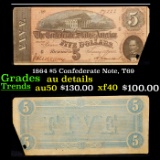 1864 $5 Confederate Note, T69 Grades AU Details