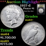 ***Auction Highlight*** 1927-d Peace Dollar $1 Grades Select+ Unc By USCG (fc)