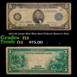 1914 $5 Large Size Blue Seal Federal Reserve Note Grades f, fine