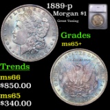 1889-p Morgan Dollar $1 Graded ms65+ BY SEGS