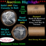 ***Auction Highlight*** Full Roll of Silver 1967 Canadian Dollar with Queen Elizabeth II, 20 Coins i