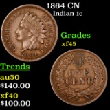 1864 CN Indian Cent 1c Grades xf+