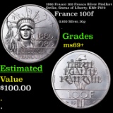 1986 France 100 Francs Silver Piedfort Strike, Statue of Liberty, KM# P972 Grades ms69+