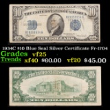 1934C $10 Blue Seal Silver Certificate Fr-1704 Grades vf+