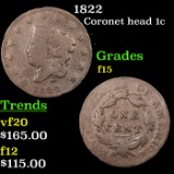 1822 Coronet Head Large Cent 1c Grades f+