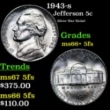 1943-s Jefferson Nickel 5c Grades GEM++ 5fs