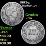 1892-p Barber Dime 10c Grades vf++