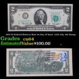 1976 $2 Federal Reserve Note 1st Day of Issue, with July 4th Stamp Grades Choice CU